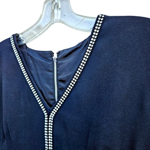 vtg RETRO Cocktail LBD Sleeveless Mini Dress Black & Rhinestones 1960s S/M 6 8 - Picture 9 of 13